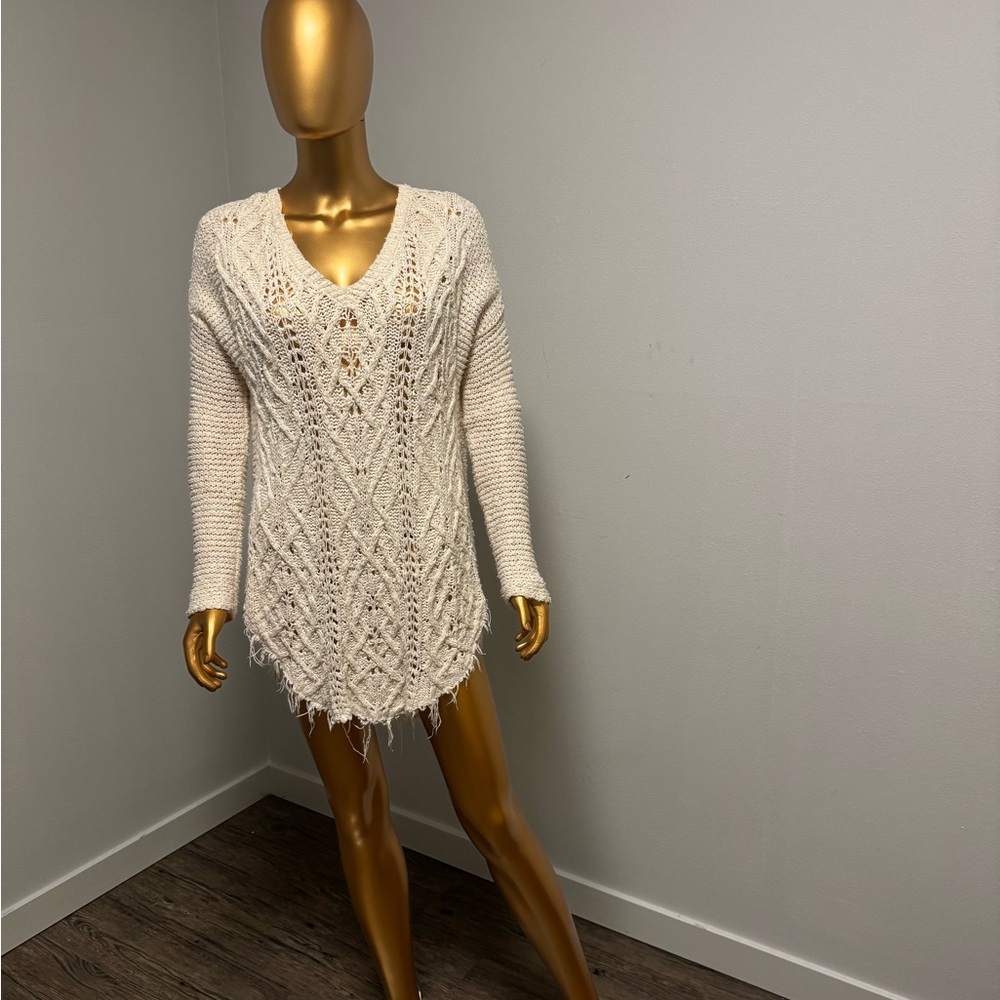 Free People Cream V-Neck Sweater